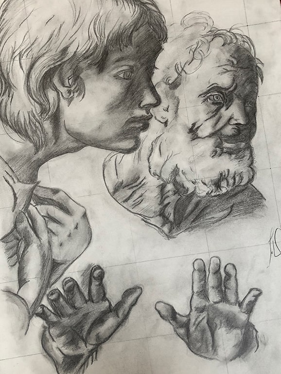 Drawing of a famous painting, the transfiguration